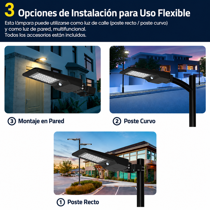 Luz LED Solar de 20W con Sensor de Movimiento PIR