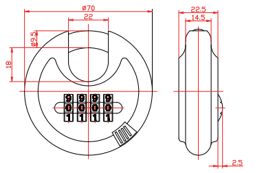 Candado de Disco de Combinación de 4 Dígitos con Arco Blindado de Acero Endurecido de 70 mm
